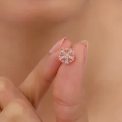 Rose Gold Baguette Flower Earrings