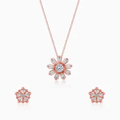 Rose Gold Baguette Flower Set with Link Chain