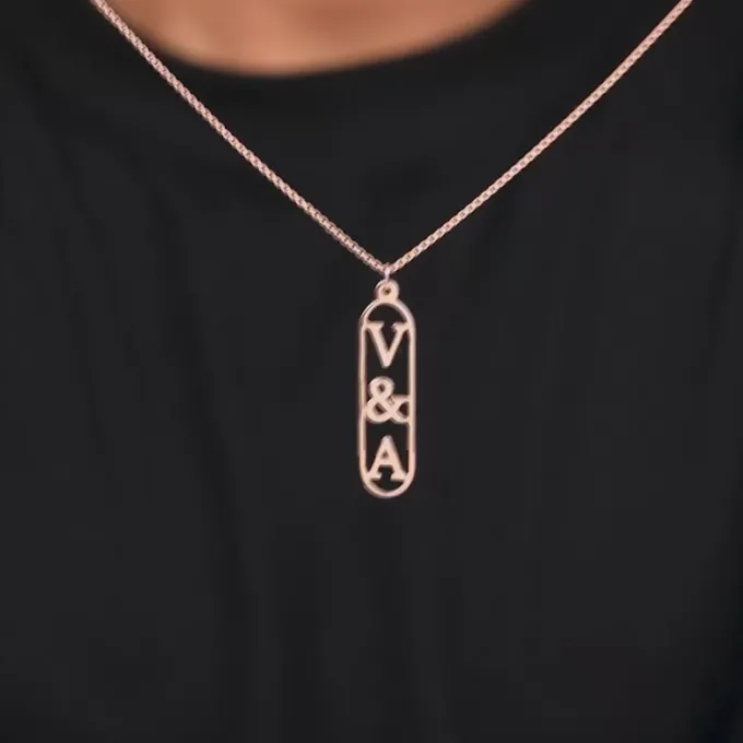 Rose Gold Bar Initial Personalised Pendant For Him