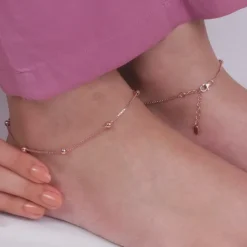 Rose Gold Beaded Box Chain Anklet