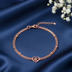 Rose Gold Beaded Heart Layered Bracelet