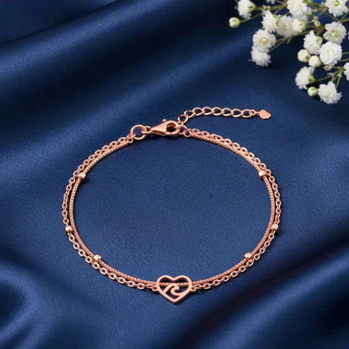 Rose Gold Beaded Heart Layered Bracelet