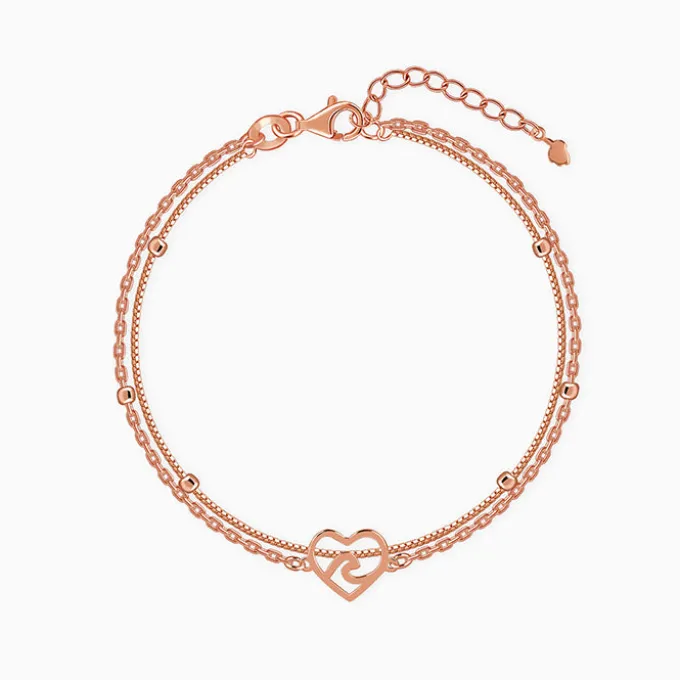 Rose Gold Beaded Heart Layered Bracelet