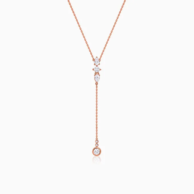 Rose Gold Bezel Lariat Necklace