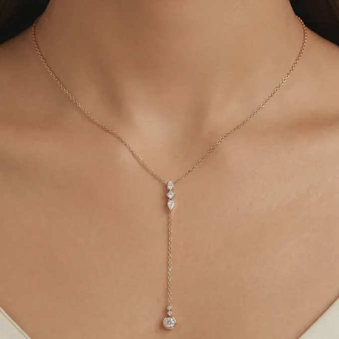 Rose Gold Bezel Lariat Necklace