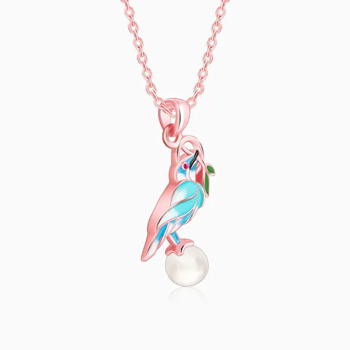Rose Gold Blissful Bird Pendant With Link Chain