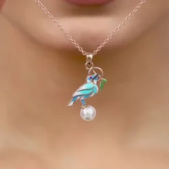 Rose Gold Blissful Bird Pendant With Link Chain