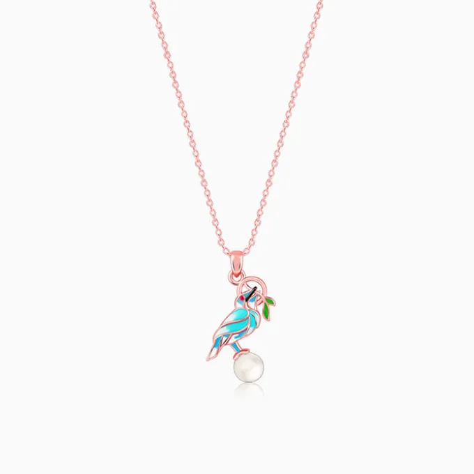 Rose Gold Blissful Bird Pendant With Link Chain
