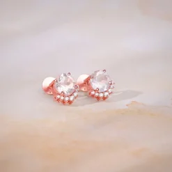 Rose Gold Bloom Rose Quartz Stud Earrings