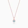 Rose Gold Blue Halo Pendant With Link Chain