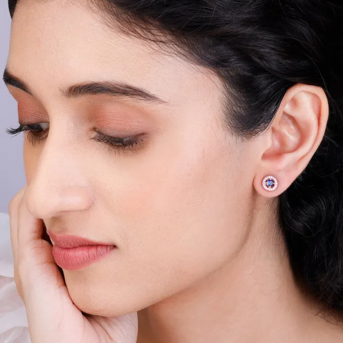 Rose Gold Blue Velvet Studs