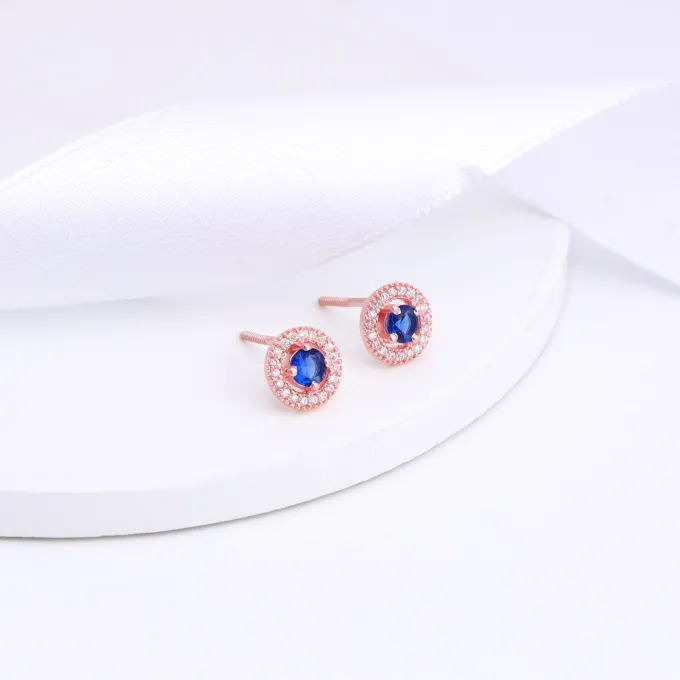 Rose Gold Blue Velvet Studs