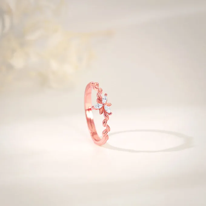 Rose Gold Bluebell Floral Ring