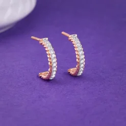 Rose Gold Braided J Hoop Lab Grown Diamond Earrings