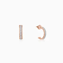 Rose Gold Braided J Hoop Lab Grown Diamond Earrings