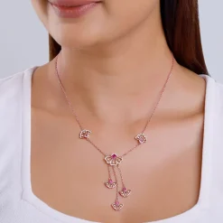 Rose Gold Brilliant Red Eyebright Trio Necklace
