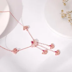 Rose Gold Brilliant Red Eyebright Trio Necklace