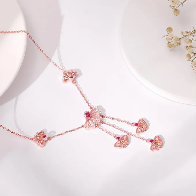 Rose Gold Brilliant Red Eyebright Trio Necklace