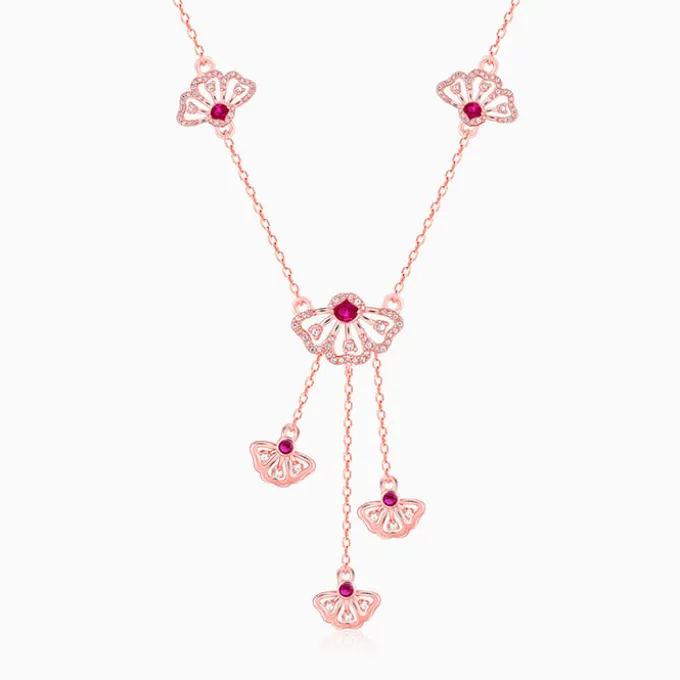 Rose Gold Brilliant Red Eyebright Trio Necklace