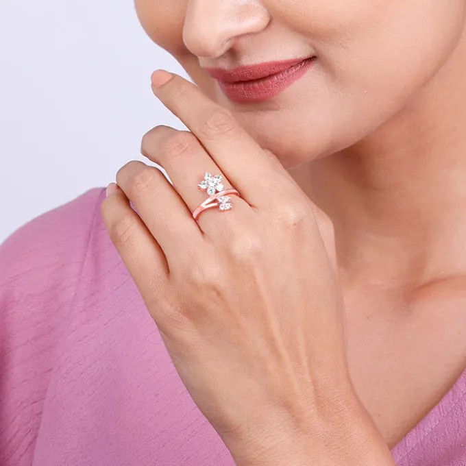 Rose Gold Butterfly Flower Ring