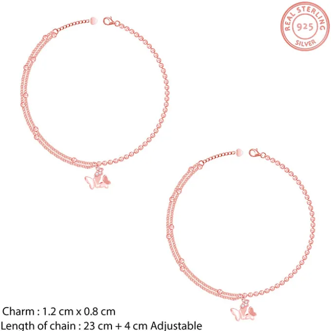 Rose Gold Butterfly Flutter Layered Anklet