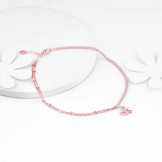 Rose Gold Butterfly Flutter Layered Anklet