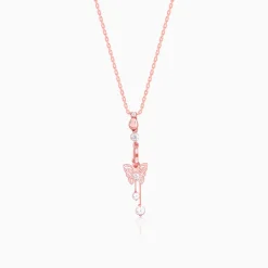 Rose Gold Charming Butterfly Pendant with Link Chain