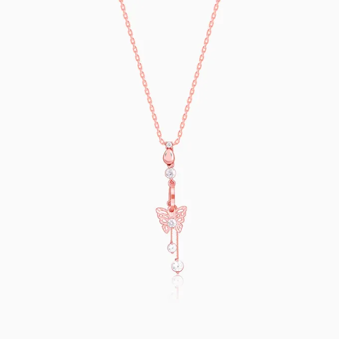 Rose Gold Charming Butterfly Pendant with Link Chain