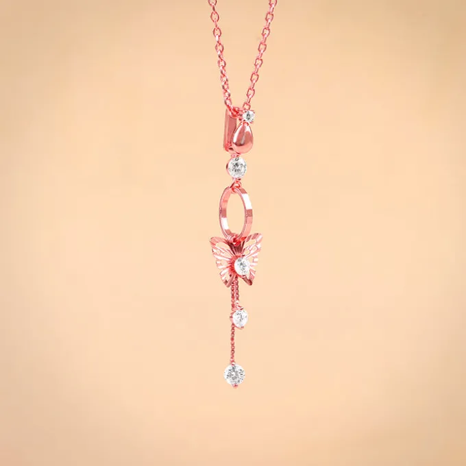 Rose Gold Charming Butterfly Pendant with Link Chain