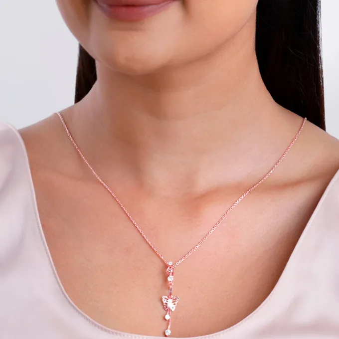 Rose Gold Charming Butterfly Pendant with Link Chain
