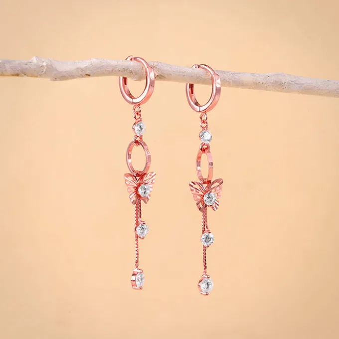 Rose Gold Charming Butterfly Earrings