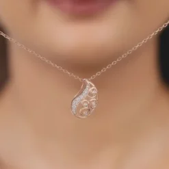 Rose Gold Charming Paisley Pendant With Link Chain