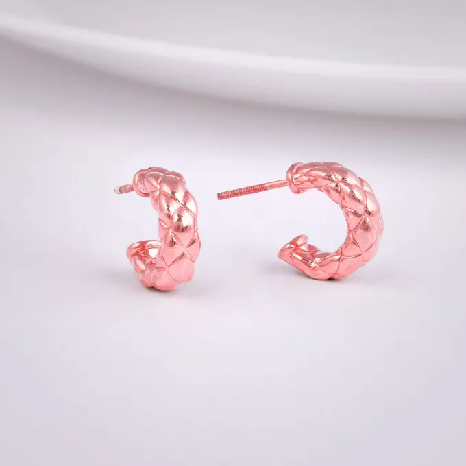 Rose Gold Chequred J Stud Earrings
