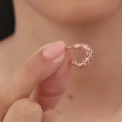 Rose Gold Chequred J Stud Earrings