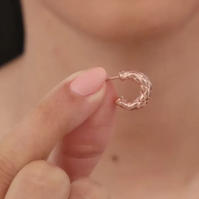 Rose Gold Chequred J Stud Earrings