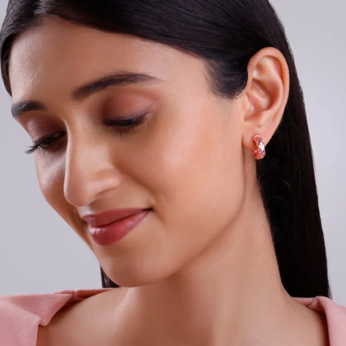 Rose Gold Chequred J Stud Earrings