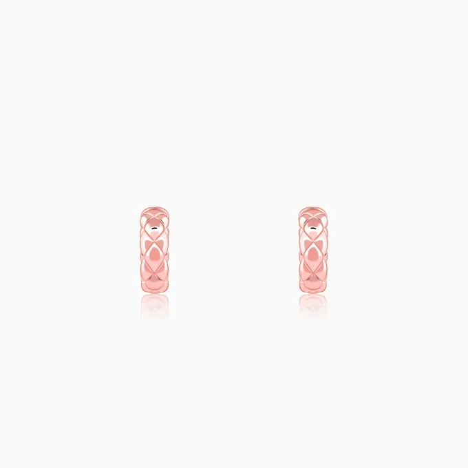 Rose Gold Chequred J Stud Earrings