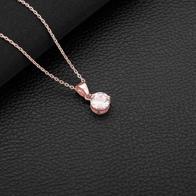 Rose Gold Classic Zircon Pendant with Link Chain