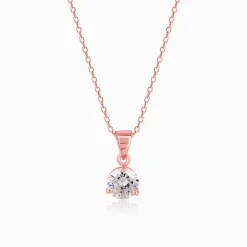 Rose Gold Classic Zircon Pendant with Link Chain