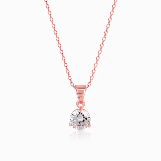 Rose Gold Classic Zircon Pendant with Link Chain