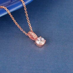 Rose Gold Classic Zircon Shine Pendant with Link Chain