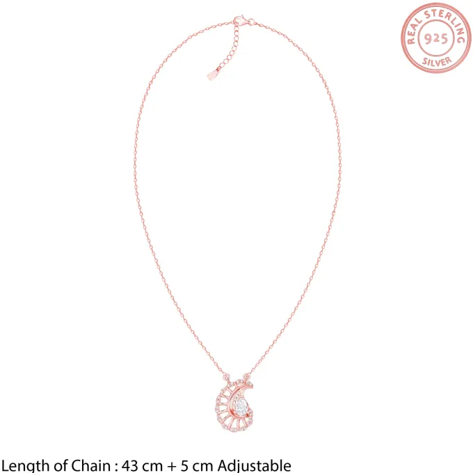 Rose Gold Classy Paisley Pendant With Link Chain