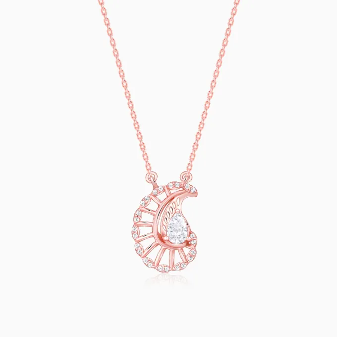 Rose Gold Classy Paisley Pendant With Link Chain