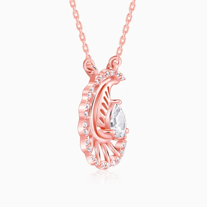 Rose Gold Classy Paisley Pendant With Link Chain