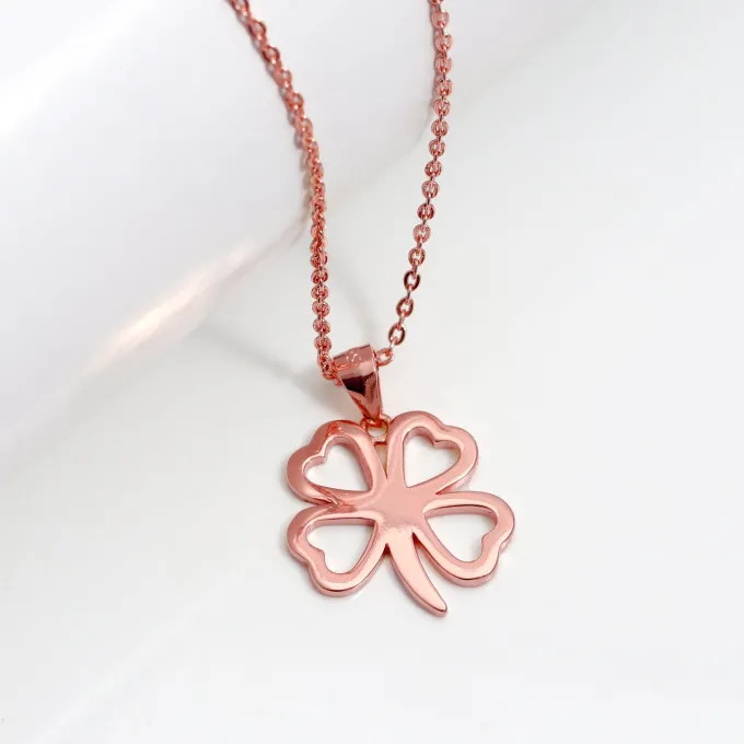 Rose Gold Clover Pendant with Link Chain