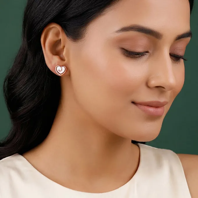 Rose Gold Crazy Heart Stud Earrings