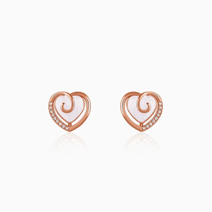Rose Gold Crazy Heart Stud Earrings
