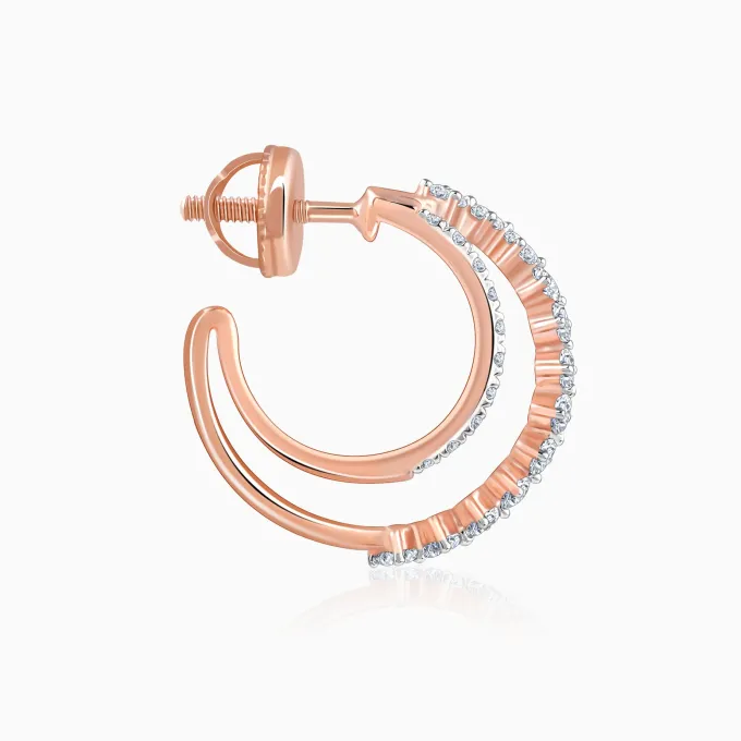 Rose Gold Crescent Moon Lab Grown Diamond Hoop Earrings