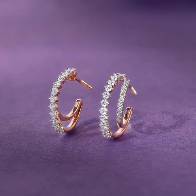 Rose Gold Crescent Moon Lab Grown Diamond Hoop Earrings