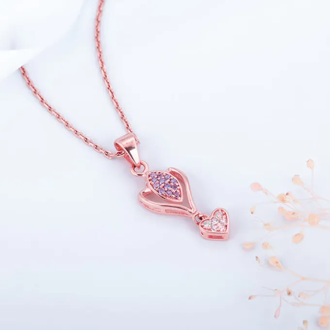 Rose Gold Crocus Elegance Pendant With Link Chain